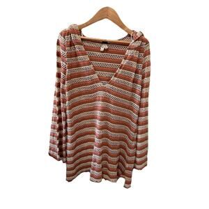 We The Free Hooded Orange Striped Knit‎ Sweater Poncho Beach Cover Up | M